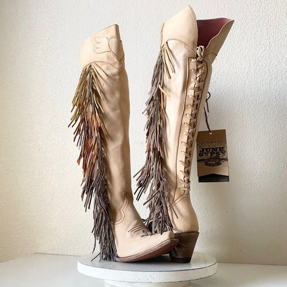 Junk Gypsy Shoes - NEW Junk Gypsy Lane Spirit Animal Womans Sz 7 Western Boots Over The Knee Fringe